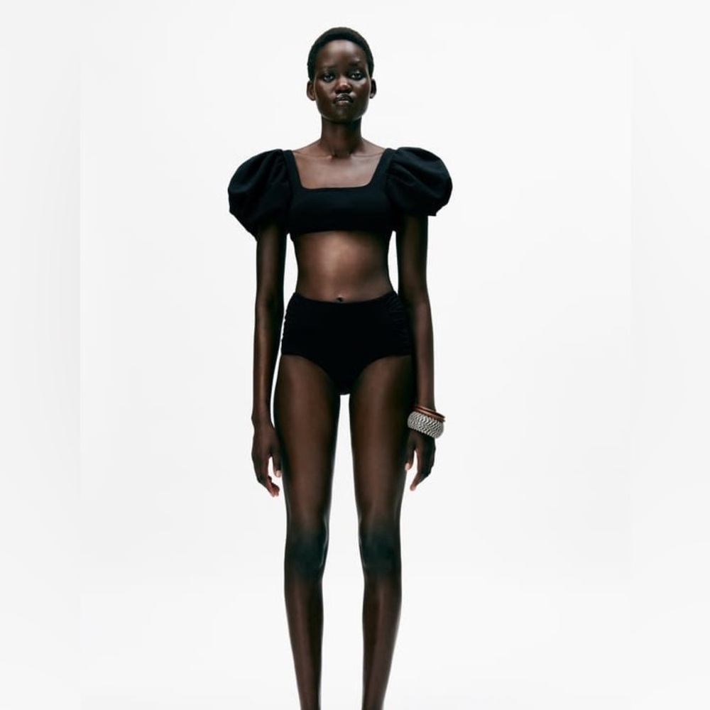 Zara - BALLOON SLEEVE BIKINI TOP in Black (size: M) with tags!